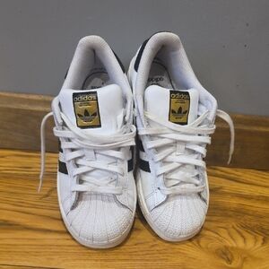 Adidas Kids White and Black Sneakers with Gold Accents
